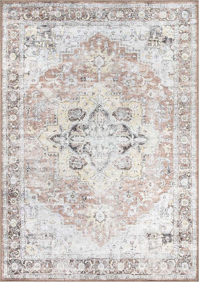 Bloom Rugs Washable Non-Slip 3' x 5' Rug - Blush/Beige Traditional Medallion Area Rug for Living Room, Bedroom, Dining Room, and Kitchen - Exact Size: 3' x 5'