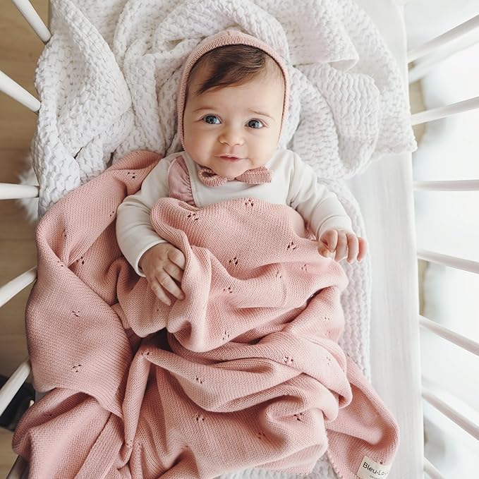 Organic Pointelle Receiving Swaddle Blanket for Girls - 100% Luxury Organic Soft Cotton Knit Warm Cozy Cuddle Stroller Blanket for Newborns, Infants, & Toddlers (Ballet Slippers)