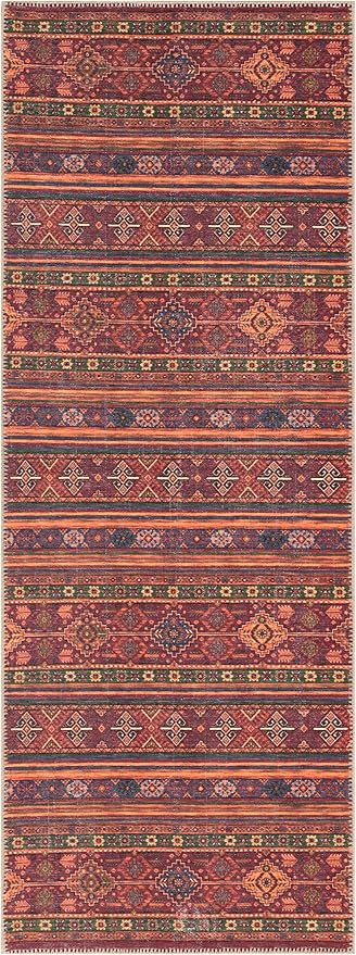 Keen Home Design 2x12 Rug - Machine Washable Runner Rug with Non-Slip Backing, Ideal for Hallway, Entryway, Kitchen, Laundry Room - Vintage, Easy Clean, Durable, Low Pile - (2'6" x 12')