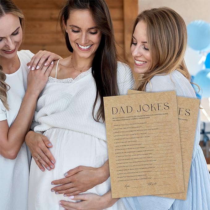 Baby Shower Game Card - Set Of 30 Kraft Paper Double Print - Dad Jokes Game Cards With 1 Answer Card For Baby Boy Girl, -Baby Announcements, Gender Reveal Games, Party Favors And Supplies - B07
