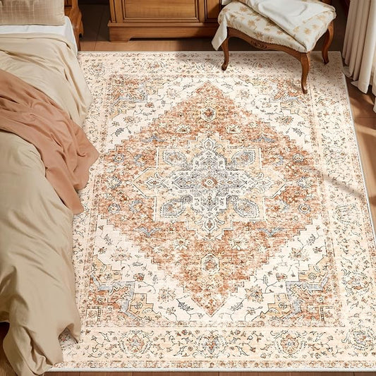 Ciicool 3x5 Rug, Washable Area Rug Boho Rugs for Bedroom Non-Slip Indoor Rugs Large Low-Pile Mat Floor Carpet Vintage Rug for Living Room Office Dinning Foyer Decor