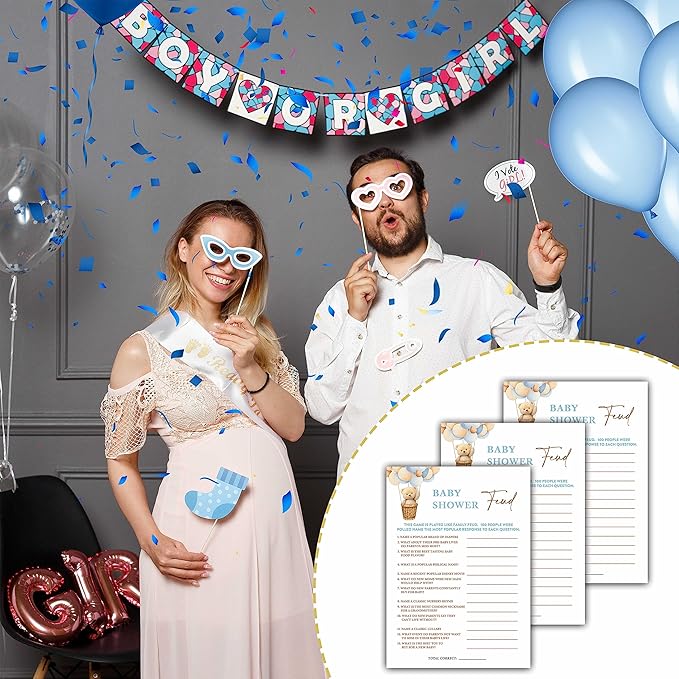 YSTEP We Can Bearly Wait Baby Shower Games, 30 Baby Shower Feud Game Cards with 1 Answer Card, We Can Bearly Wait Gender Reveal Party Supplies Favors (5"x7") - E07