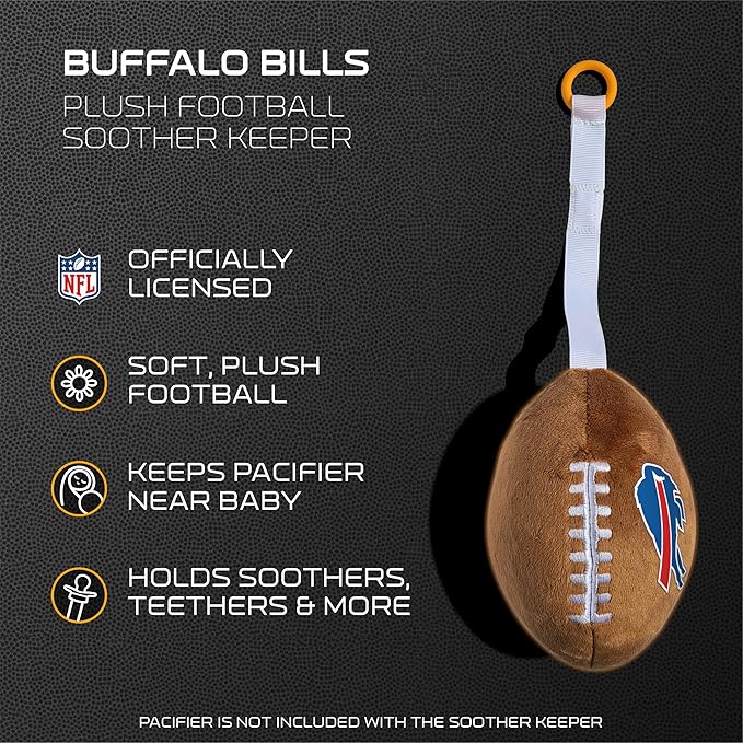 Buffalo Bills Plush Football Pacifier Holder by Smilo - Officially Licensed NFL Soother Holder - Soft Plush Toy and Dummy Holder - Fits Any Pacifier - Stroller Accessory & Newborn Essential