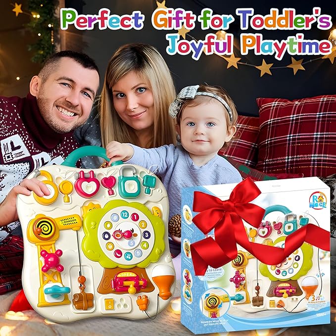 2025 New Montessori Busy Board Sensory Toys for Toddlers 1-3, 13 Activity Music & Led Light Up Montessori Toys for 2+ Year Old, Birthday Gifts for Toddlers, Travel Toys for 2 Year Old