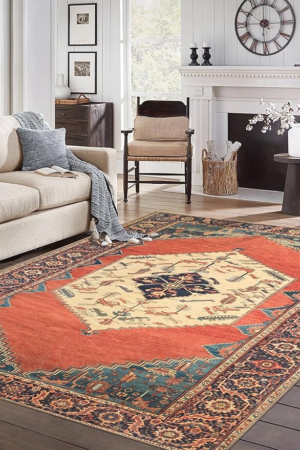 Keen Home Design 4x6 Rug - Machine Washable Area Rug with Non-Slip Backing, Ideal for Living Room, Dining Room, Bedroom - Vintage, Easy Clean, Durable, Low Pile Rug - (4' x 6')