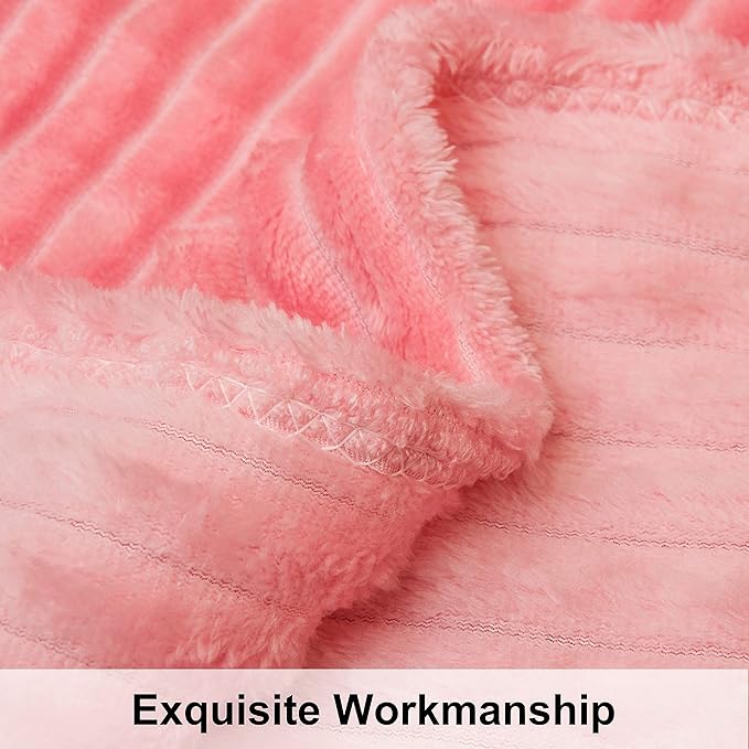 NTBAY Plush Flannel Oversized Baby Blanket, 50X60 Inches Soft and Warm Toddler Blanket with Striped Texture Nursery Bed Blanket for Stroller, Crib, Travel, Baby Gift, 50"x60", Pink
