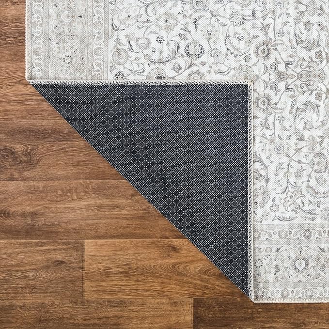 Bloom Rugs Washable Non-Slip 7 ft Runner - Beige/Off White Traditional Bordered Runner for Entryway, Hallway, Bathroom, and Kitchen - Exact Size: 2.5' x 7'