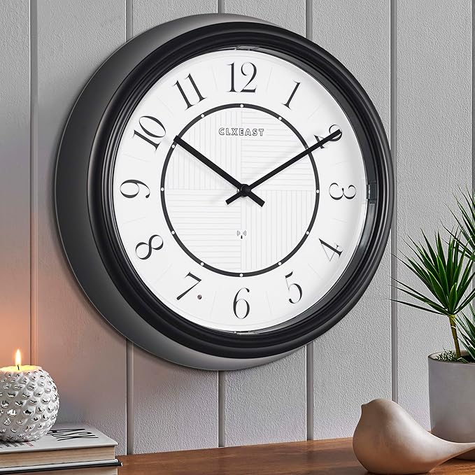 CLXEAST 14 Inch LED Illuminated Indoor Outdoor Atomic Analog Wall Clock Battery Operated, Glow in The Dark Wall Clock for Living Room, Home Office,Bathroom,Kitchen,Oil Rubbed Bronze Black Finish