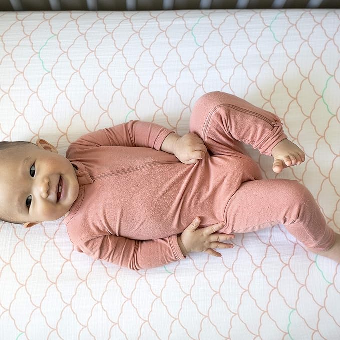 Newton Baby Organic Fitted Crib Sheets (2-Pack) - Ultra Breathable and Soft, 100% Organic Muslin Cotton, Dreamweaver Print in Blush Coral + Solid White, Fits All Standard Cribs