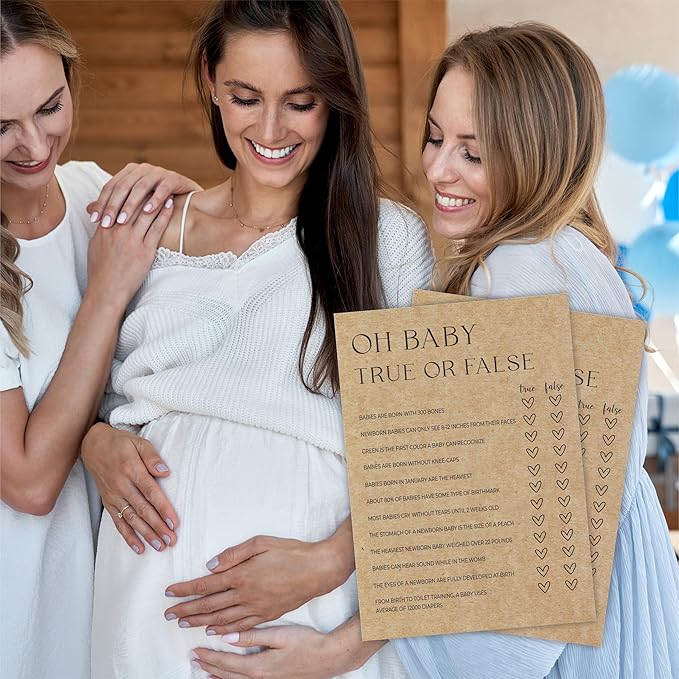 True Or False Baby Shower Game Kit - Set Of 30 Minimalism Brown Game Cards With 1 Answer Card For baby Boy Girl, Baby Announcements, Gender Reveal Games, Party Favors And Supplies-B08