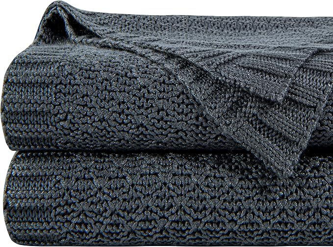NTBAY Cable Knit Cooling Throw Blanket, Soft and Breathable Throw Blanket 51x67 Inches Made from Rayon Derived from Bamboo for Couch, Sofa, Nap, Dark Grey