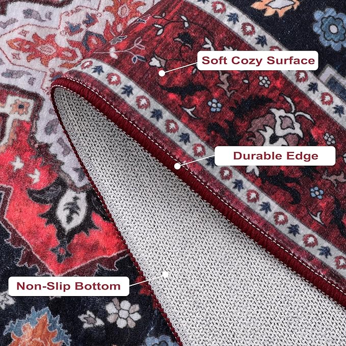 Ciicool Washable Vintage Area Rug, 2x3ft Small Boho Rug, Ultra Soft Rugs for Entryway, Non-Slip Entry Rugs Oriental Low-Pile Indoor Mat Floor Carpet for Entrance Bedroom Kitchen Bathroom Foyer Decor