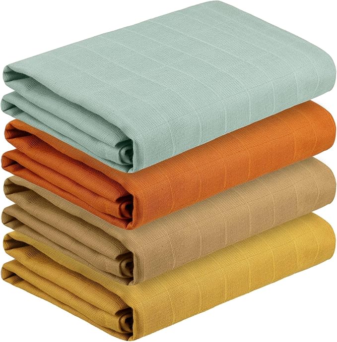 Featherhead™ 100% Cotton Muslin Swaddle Blankets for Baby Girl - Large 47”x 47” - Pre-Washed, Soft, & Breathable - Newborn Essential & Perfect Baby Registry Gift (4 Pack - Brown Solids)