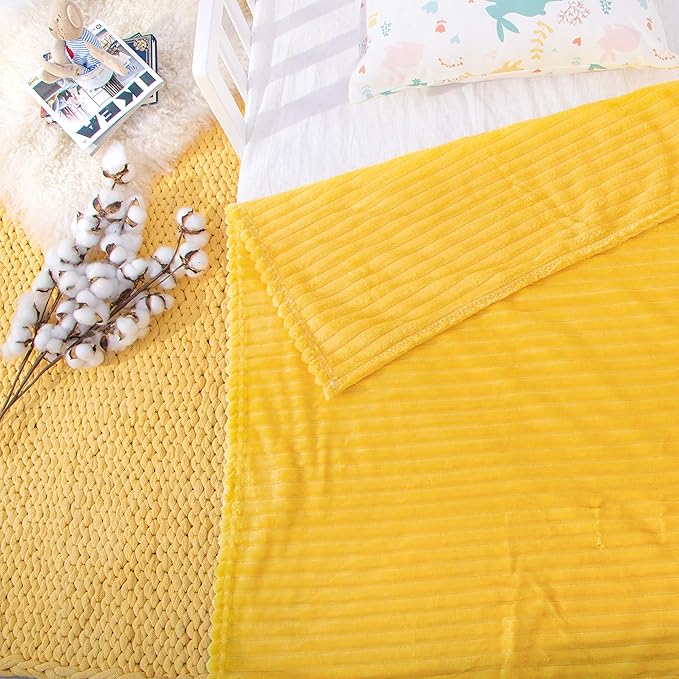 NTBAY Flannel Fuzzy Toddler Blanket, Fluffy Warm and Lightweight Reversible Stripes Design Baby Plush Blanket, 30 x 40 Inches, Yellow