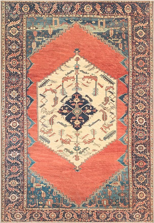 Keen Home Design 5x7 Rug - Machine Washable Area Rug with Non-Slip Backing, Ideal for Living Room, Dining Room, Bedroom - Vintage, Easy Clean, Durable, Low Pile Rug - (5' x 7')