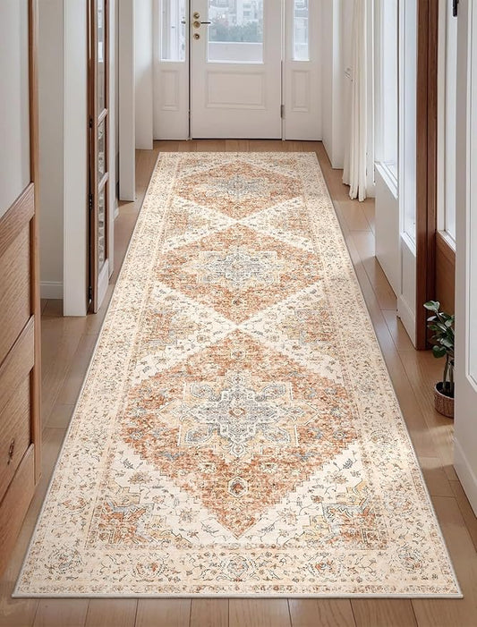 Ciicool Washable Runners Area Rug for Hallways, Ultra Soft 2'6 "x8' ft Boho Print Non-Slip Vintage Oriental Medallion Long Carpet for Kitchen Bedroom Laundry Bathroom