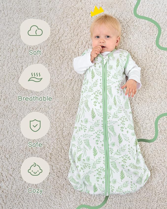 Baby Sleep Sack 18-24 Months, 100% Organic Cotton Wearable Blanket for Babies, 2-Way Zipper Lightweight Breathable Baby Sleeping Bag, 4 Sizes-GreenXL