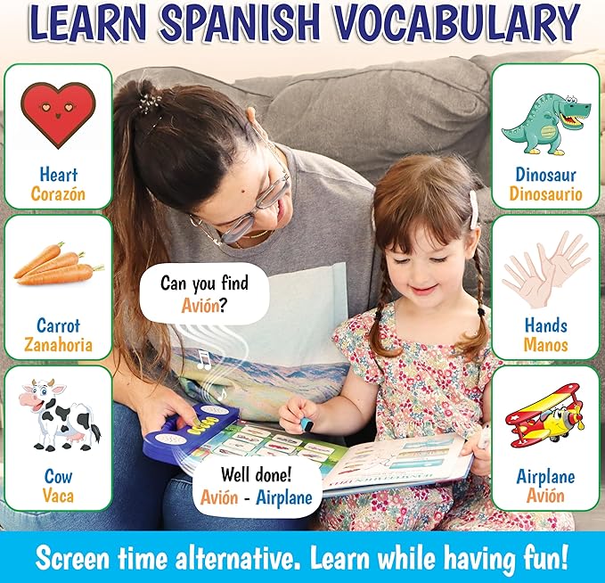 Gufino Spanish Learning for Kids: ABC Learning for Toddlers, Busy Book, Speech Therapy, Alphabet Sound Book, Preschool Learning Activities, Letter Tracing, English & Spanish, Learn Spanish for Kids
