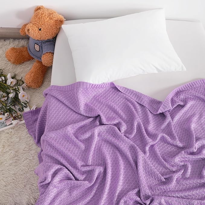 NTBAY Cable Knit Cooling Toddler Blanket, Soft and Breathable Baby Blanket 30x40 Inches Made from Rayon Derived from Bamboo for Crib, Stroller, Nursery, Light Purple