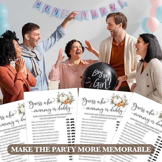 Fall Baby Shower Games, Find Who Mommy Or Daddy Themed Gender Reveal Party Game, Fall Festival Games Cards With Pumpkin Design, Boho Baby Shower Games, Thanksgiving Party Supplies -04