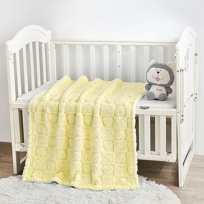 Yurhap Fleece Baby Blanket Heart Checkered Blanket, Ultra Soft Cozy Baby Blankets for Girls Boys, Fluffy Infant Toddler Newborn Receiving Blankets for Crib Stroller 30”×40” (Yellow)
