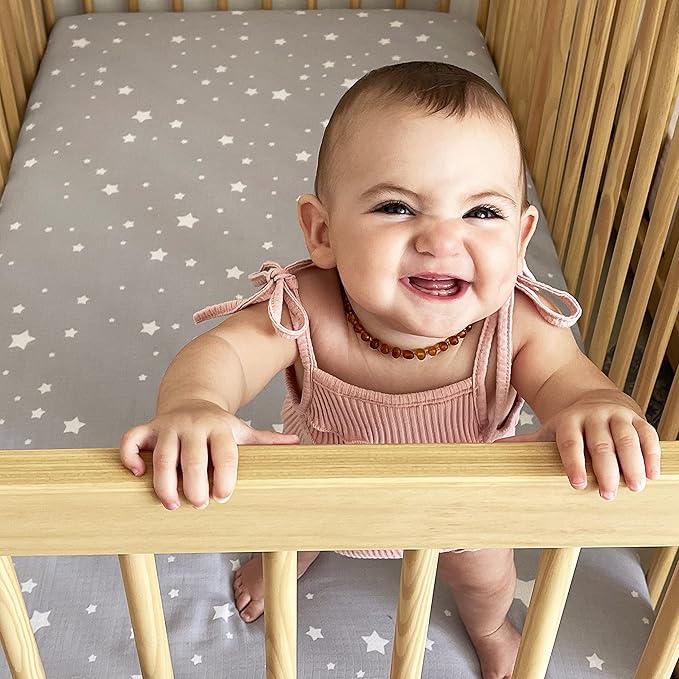 Newton Baby Organic Fitted Crib Sheet (2-Pack) - Ultra Breathable and Soft, 100% Organic Muslin Cotton, Stardust Print in Twilight Grey + Solid White, Fits All Standard Cribs