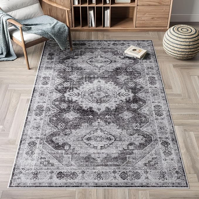 Dripex Vintage Washable Rug 3x5 Area Rug for Living Room Soft Bedside Rug Low-Pile Non-Skid Kitchen Rug Entryway Mat Farmhouse Office Carpet Home Decor