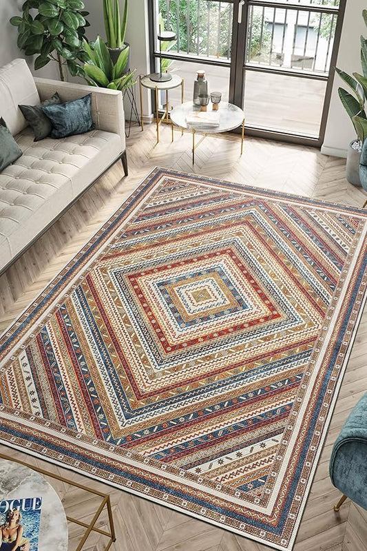 Keen Home Design 5x7 Rug - Machine Washable Area Rug with Non-Slip Backing, Ideal for Living Room, Dining Room, Bedroom - Vintage, Easy Clean, Durable, Low Pile Rug - (5' x 7')