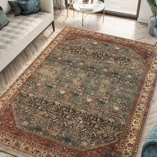 Keen Home Design 9x12 Rug - Machine Washable Area Rug with Non-Slip Backing, Ideal for Living Room, Dining Room, Bedroom - Vintage, Easy Clean, Durable, Low Pile Rug - (9' x 12')
