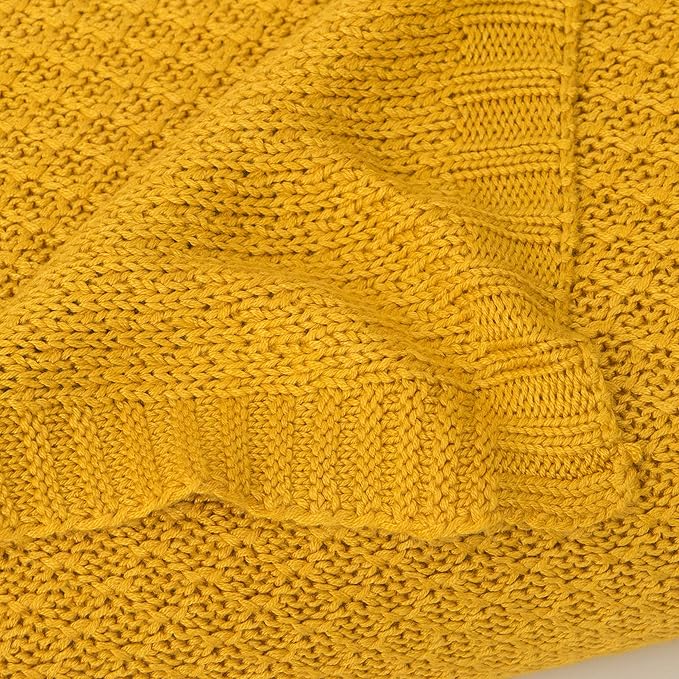 NTBAY Cable Knit Cooling Toddler Blanket, Soft and Breathable Baby Blanket 30x40 Inches Made from Rayon Derived from Bamboo for Crib, Stroller, Nursery, Ginger Yellow