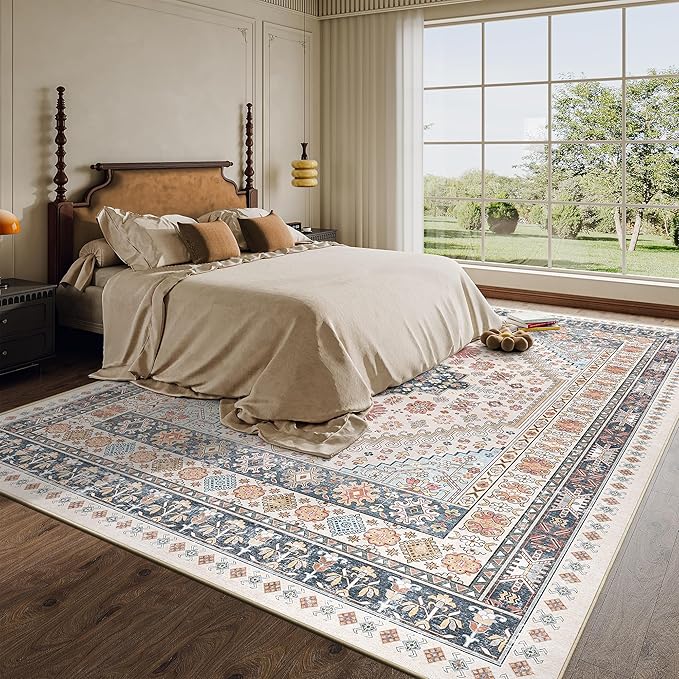 zesthome 8x10 Area Rugs for Living Room,Non-Slip Backing Washable Rugs,Vintage Large Area Rug,Stain Resistant Home Decor Rug (Multi,8'x10')