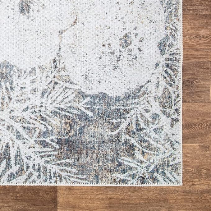 Bloom Rugs Washable Non-Slip 8' x 10' Rug - Tan/Brown/Blue Modern Floral Area Rug for Living Room, Bedroom, Dining Room, and Kitchen - Exact Size: 8' x 10'