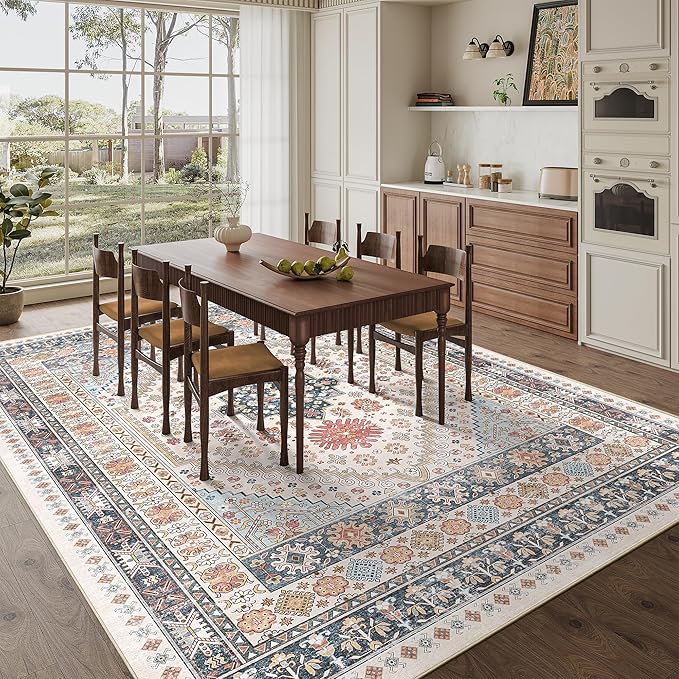 zesthome 8x10 Area Rugs for Living Room,Non-Slip Backing Washable Rugs,Vintage Large Area Rug,Stain Resistant Home Decor Rug (Multi,8'x10')