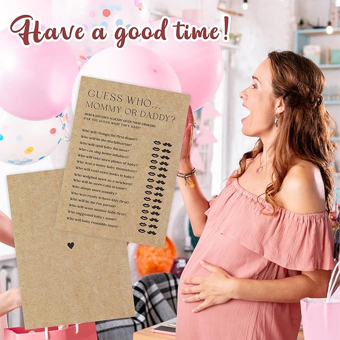 Baby Shower Game Card - Set of 30 Minimalism Kraft Paper Double Print - Guess Who? Mommy Or Daddy Game Cards for Baby Boy Girl, Baby Announcements, Gender Reveal Games, Party Favors and Supplies-B03