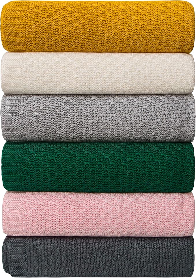 NTBAY Cable Knit Cooling Toddler Blanket, Soft and Breathable Baby Blanket 30x40 Inches Made from Rayon Derived from Bamboo for Crib, Stroller, Nursery, Ginger Yellow