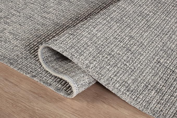 Beverly Rug Easy Jute Gray Runner Rug 2x7 Solid Washable Durable Outdoor Indoor Area Rugs for Living Dining Patio Office Stain Resistant Non Shedding Casual Indoor Outside Carpet 2 x 7 Gray