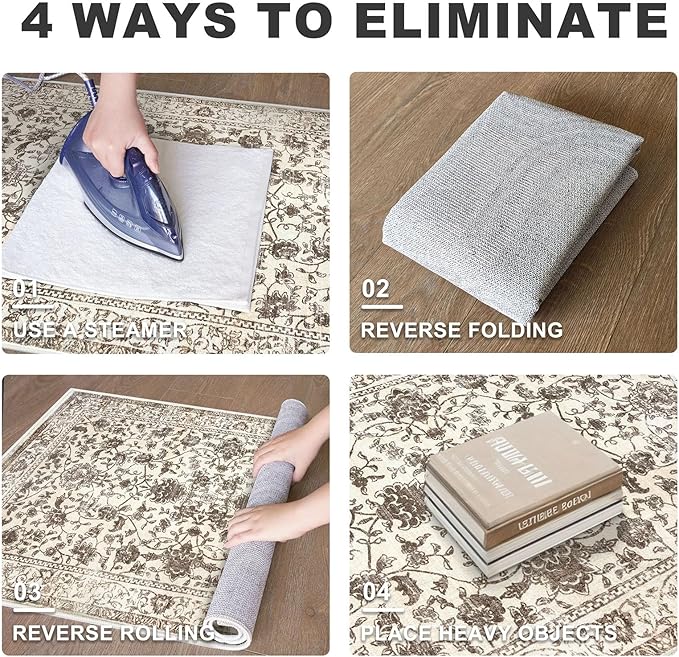 KILOCOCO Hallway Runner 2x6 Rug Runner Printed Vintage Floral Washable Kitchen Runners Non-Slip Rubber Backed Runners for Hallways Laundry Room Distressed Boho Rugs for Entryway Bedroom, Beige/Brown