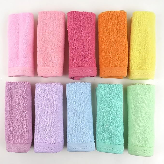 HonestBaby 10-Pack Terry Wash Cloths in Gift Box 100% Organic Cotton for Infant Baby Boys, Girls, 10-Pack Rainbow Pinks, One Size