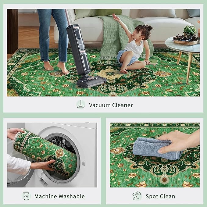 Ciicool Area Rug 5x7ft Washable Rugs for Living Room Non-Slip Indoor Rugs Large Low-Pile Mat Floor Carpet Vintage Rug for Bedroom Dinning Foyer Decor
