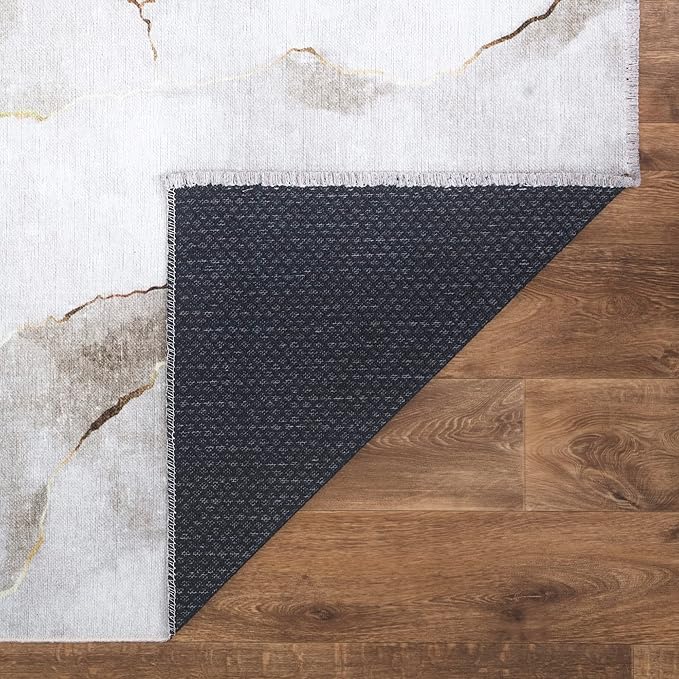 Bloom Rugs Caria Washable Non-Slip 12 ft Runner - Ivory/Gold Modern Abstract Runner for Entryway, Hallway, Bathroom, and Kitchen - Exact Size: 2'6" x 12'