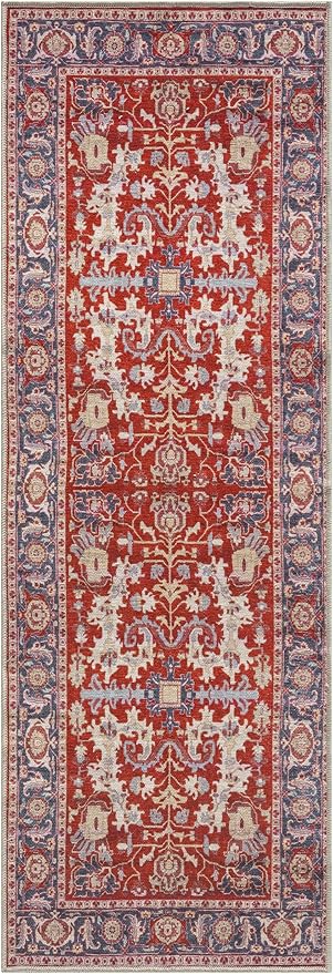 Keen Home Design 2x12 Rug - Machine Washable Runner Rug with Non-Slip Backing, Ideal for Hallway, Entryway, Kitchen, Laundry Room - Vintage, Easy Clean, Durable, Low Pile - (2'6" x 12')