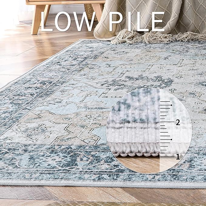 GENIMO Runner Rug 2x6, Machine Washable Runners, Non Slip Vintage Hallway Runner Rugs, Low Pile Lightweight Mat for Entryway, Hallway, Kitchen and Corridor, Blue