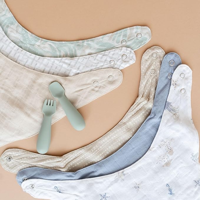 Crane 100% Cotton Newborn Baby Bib Set - 3 Bandana Style Muslin Drool Bibs for Eating Essentials - Set for Baby Boy or Girl