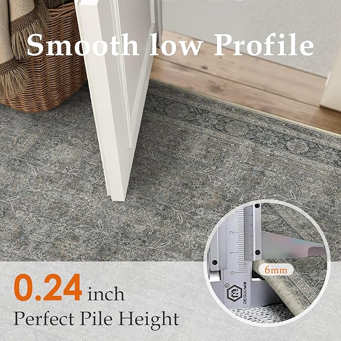 Vintage Area Rug 5x7 Grey Brown Washable Living Room Large Carpet Non Slip Bedroom Indoor Office Low Pile Traditional Distressed Retro Accent Rug for Dining Room Bathroom Kitchen