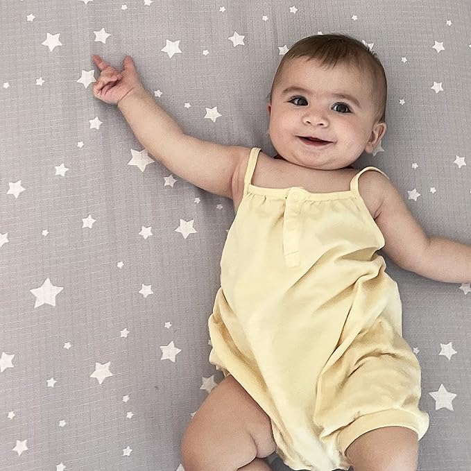 Newton Baby Organic Fitted Crib Sheet (2-Pack) - Ultra Breathable and Soft, 100% Organic Muslin Cotton, Stardust Print in Twilight Grey + Solid White, Fits All Standard Cribs