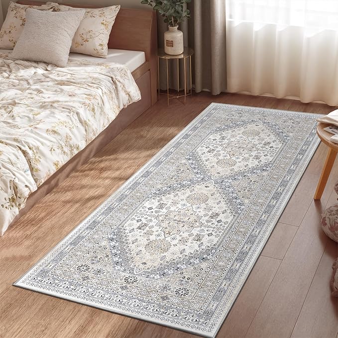 zesthome 2x6 Runner Rug for Hallways, Machine Washable Rug, Non Slip Vintage Low Pile Runners, Stain Resistant Runners for Entryway, Kitchen, Bathroom, Laundry Room, Corridor