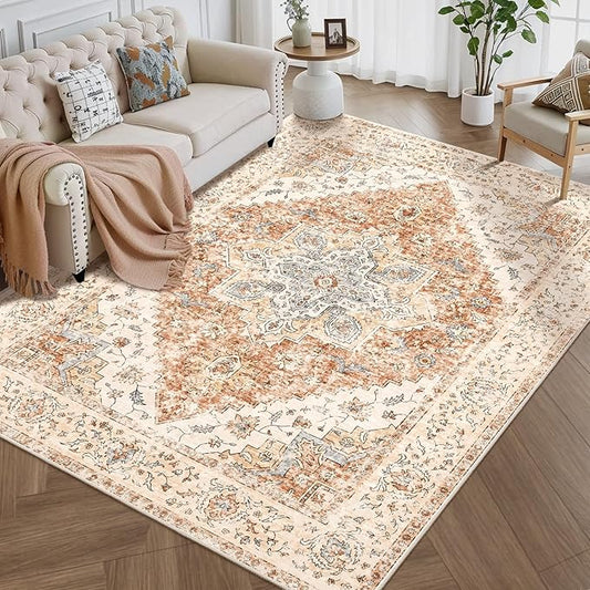 Ciicool 5x7 Area Rugs, Washable Area Rug Boho Rugs for Living Room Non-Slip Indoor Rugs Large Low-Pile Mat Floor Carpet Vintage Rug for Bedroom Office Dinning Foyer Decor
