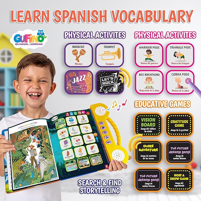 Interactive Bilingual Toy | Talking Busy Book for Toddlers 3-5 | Spanish Workbook with Dry Erase Activities | Preschool School Supplies in Spanish and English