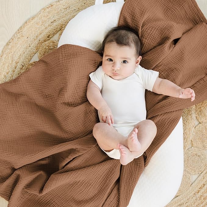 Konssy Muslin Swaddle Blankets for Girls Boys, 2 Pack Receiving Baby Blanket Large 47 x 47 inches, Soft Breathable Swaddling Wrap for Unisex Newborn (Sunbeam Yellow,Coffice)