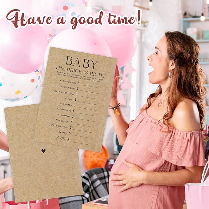 Baby Shower Game Card - Set Of 30 Minimalism Kraft Paper Double Print - The Price Is Right Game Cards For Baby Boy Girl, Baby Announcements, Gender Reveal Games, Party Favors And Supplies-B04
